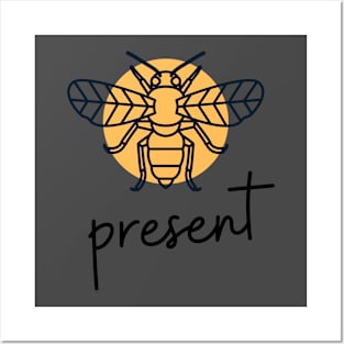 BEE PRESENT | Punny Mindfulness | Buzzy Yellow Bee Posters and Art